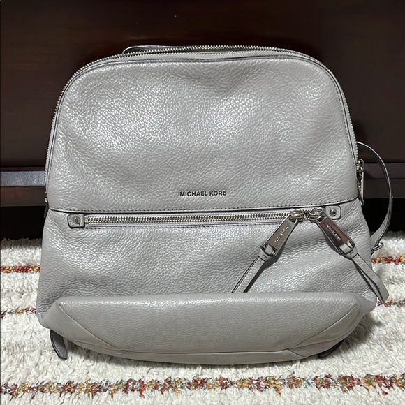 Michael Kors Pebble Gray Leather Backpack - Picture 1 of 5